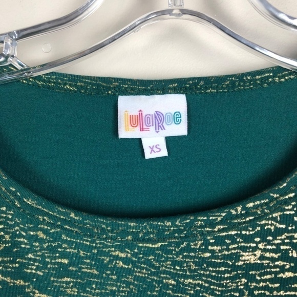 Lularoe Julia green with gold metallic body con dress - Picture 5 of 6